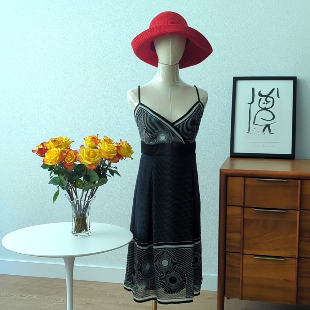 Esprit Collection black&white pattern chiffon summer dress sz 4, perfect